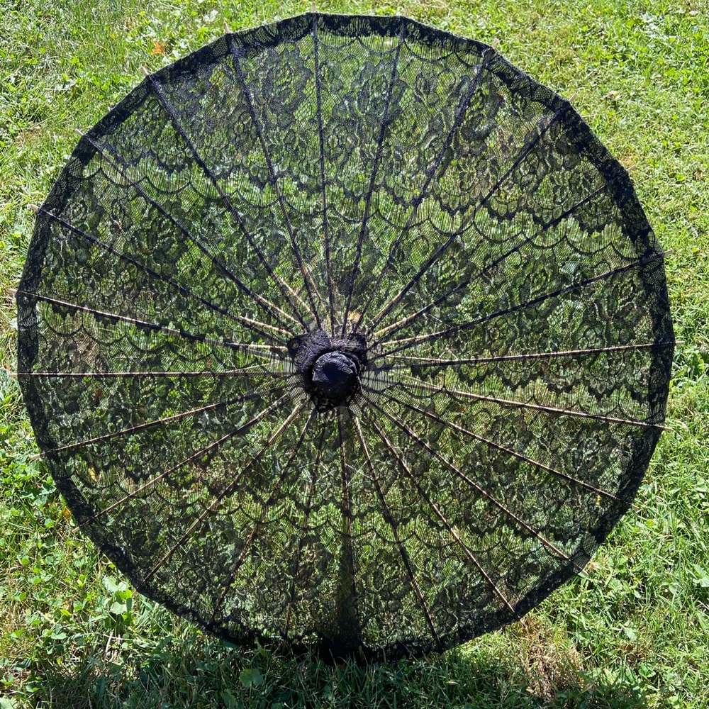 Black Lace Cotton Parasol, Black Lace Umbrella for Wedding